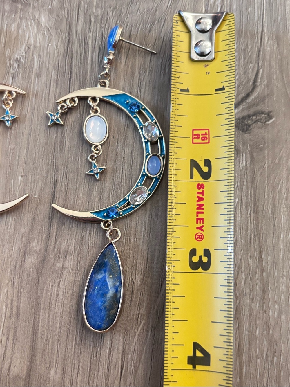Christian Siriano New York Gold Blue Lapis Moon Stars Pierced Earrings - Picture 3 of 4